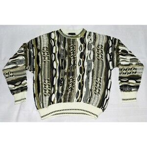 Vtg J Ferrar Textured Sweater Mens Large 3D Raised 90's Coogi Style Biggie Cosby